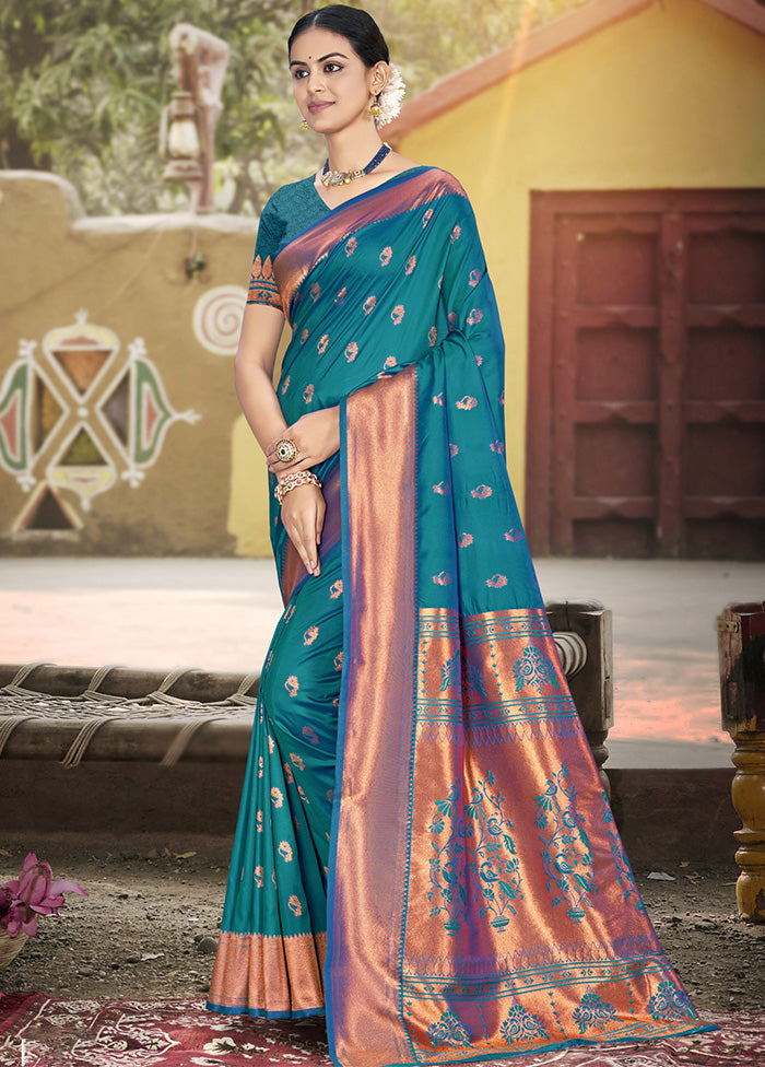 Blue Spun Silk Saree With Blouse Piece