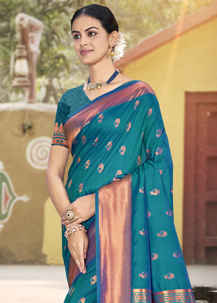 Blue Spun Silk Saree With Blouse Piece