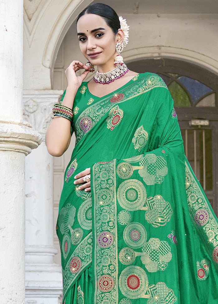 Green Spun Silk Saree With Blouse Piece