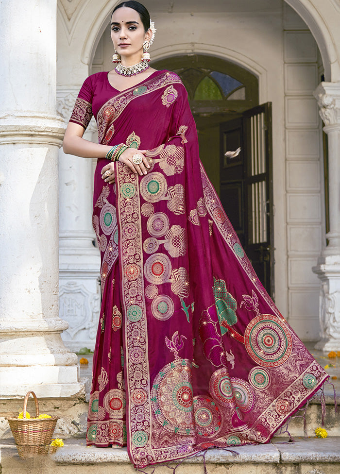 Wine Spun Silk Saree With Blouse Piece