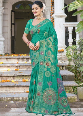 Green Spun Silk Saree With Blouse Piece