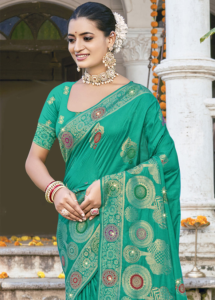 Green Spun Silk Saree With Blouse Piece