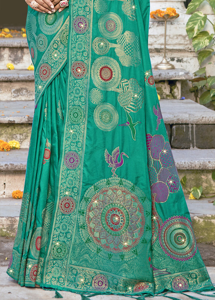 Green Spun Silk Saree With Blouse Piece