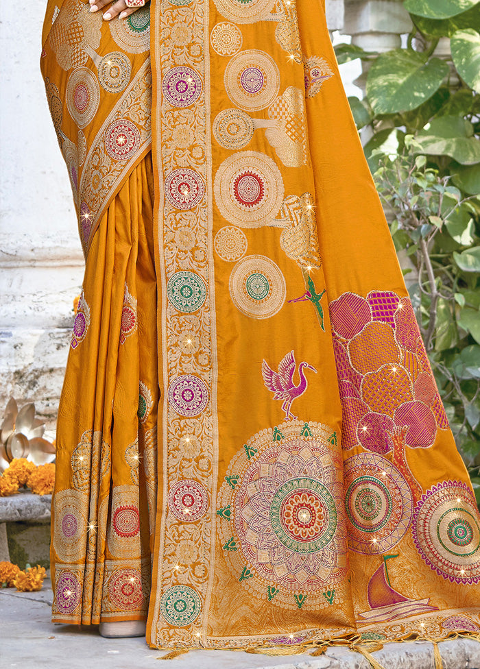 Yellow Spun Silk Saree With Blouse Piece