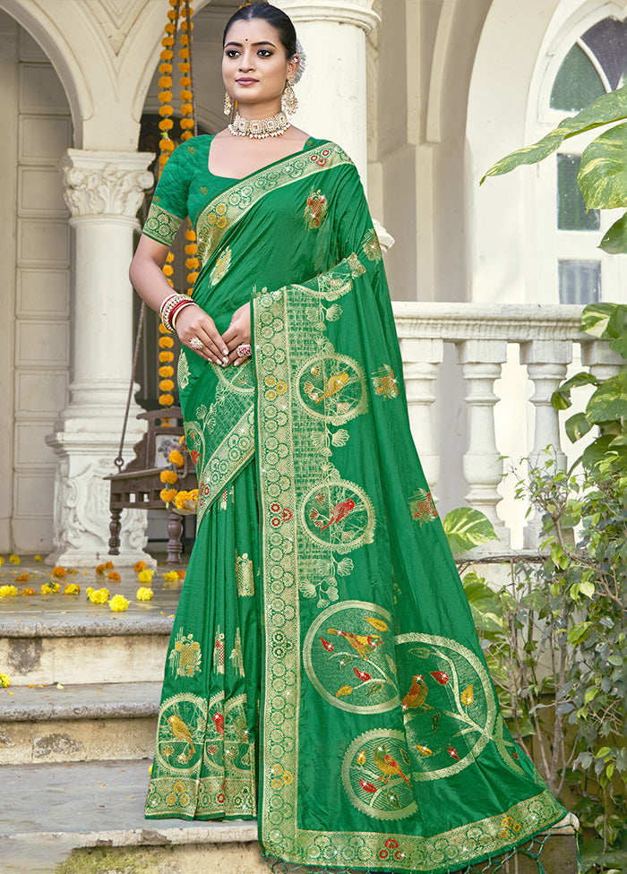 Green Spun Silk Saree With Blouse Piece