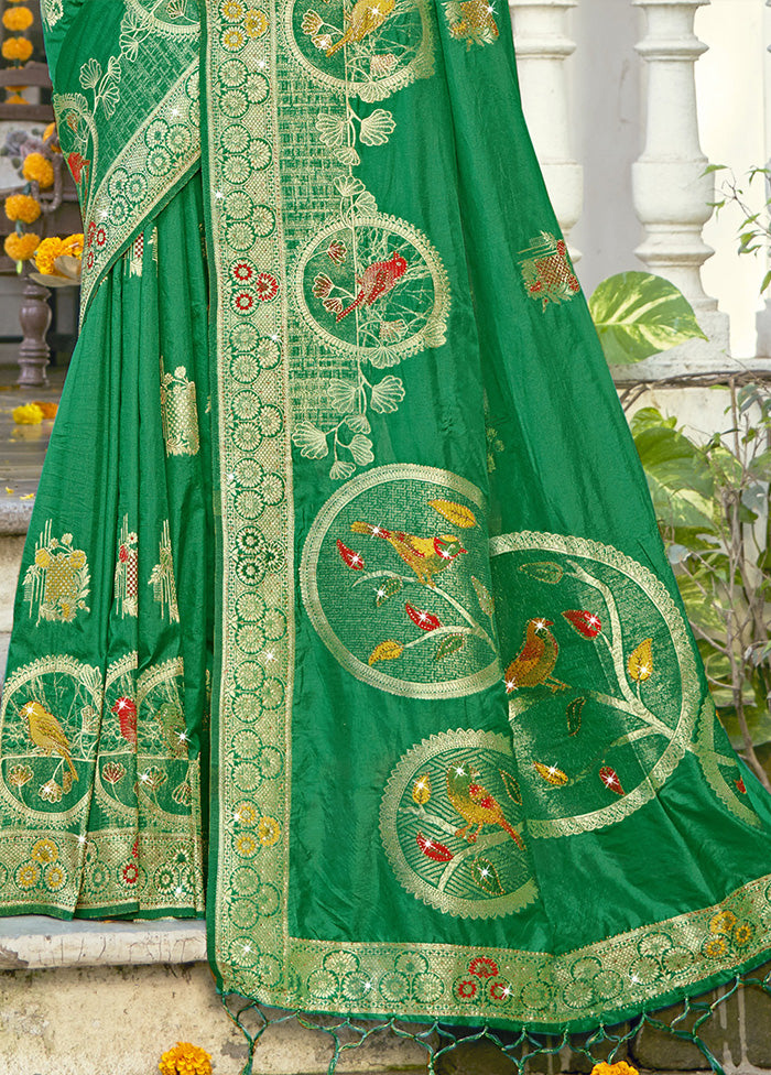 Green Spun Silk Saree With Blouse Piece