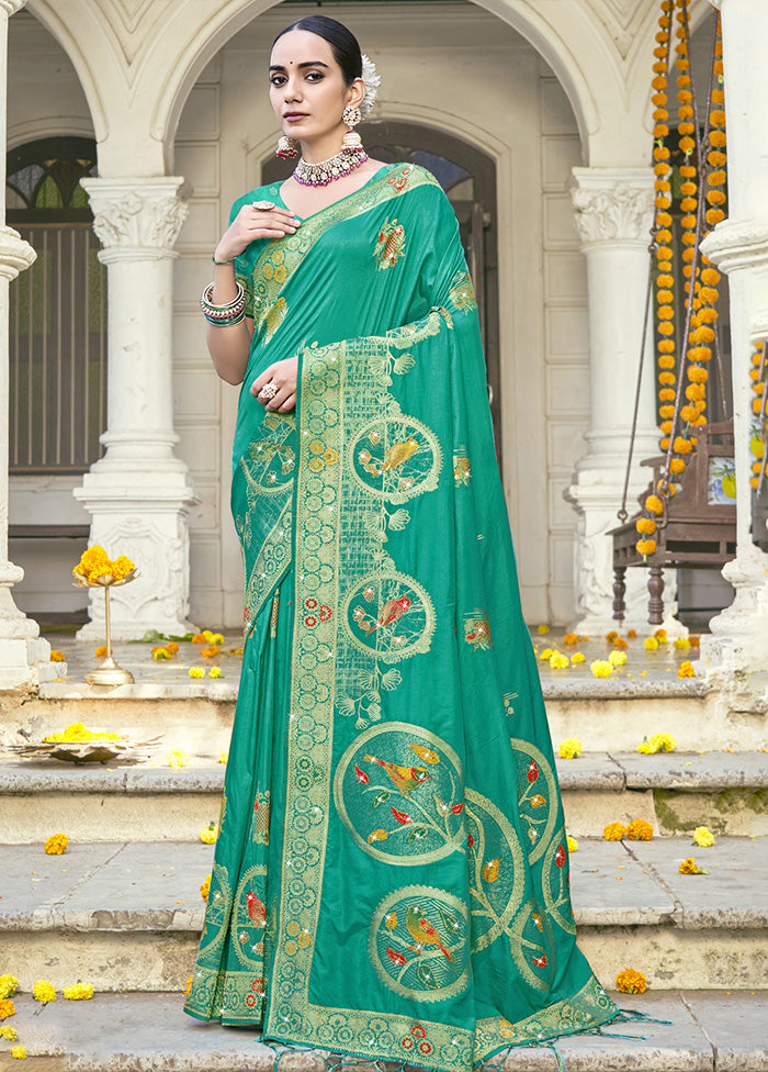 Green Spun Silk Saree With Blouse Piece