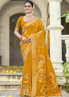 Yellow Spun Silk Saree With Blouse Piece