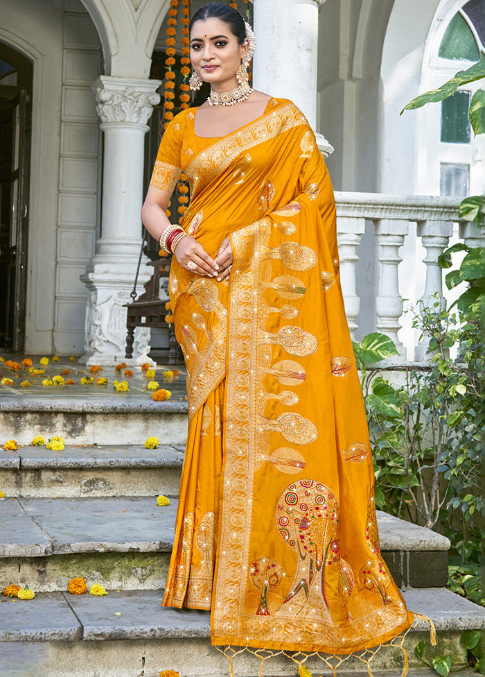 Yellow Spun Silk Saree With Blouse Piece