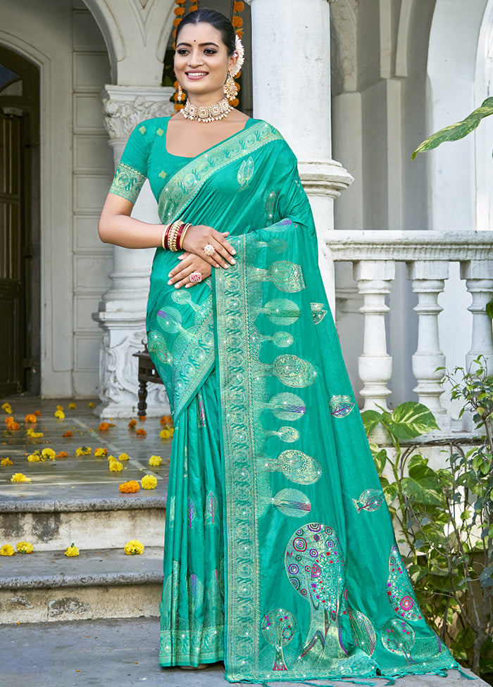 Green Spun Silk Saree With Blouse Piece