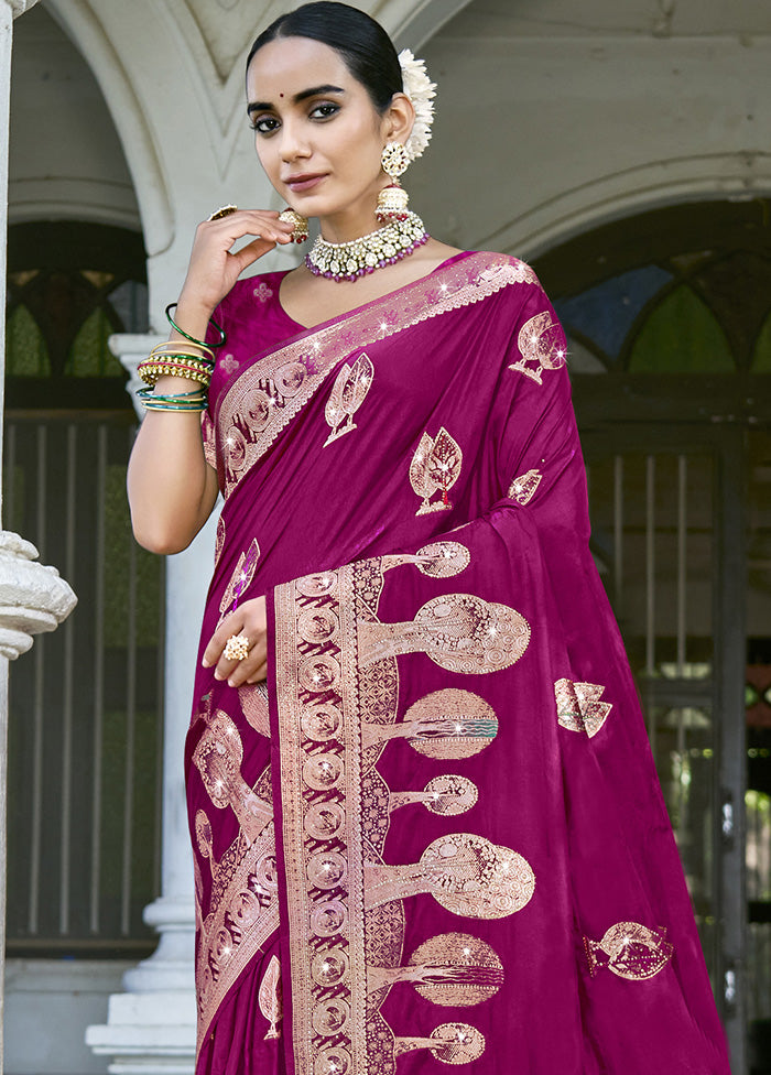 Wine Spun Silk Saree With Blouse Piece