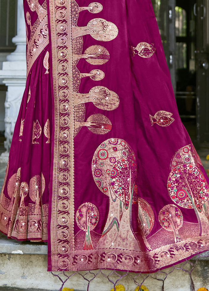 Wine Spun Silk Saree With Blouse Piece