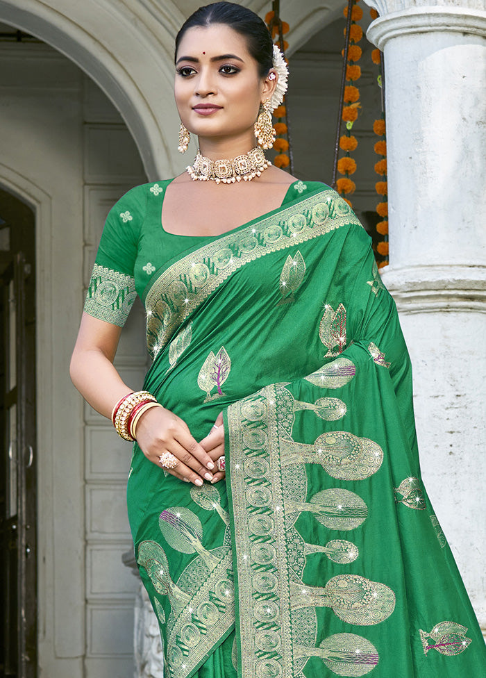 Green Spun Silk Saree With Blouse Piece