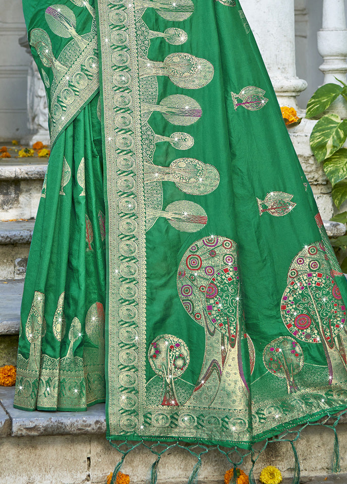 Green Spun Silk Saree With Blouse Piece