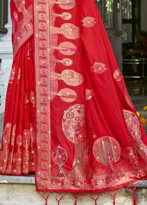 Red Spun Silk Saree With Blouse Piece