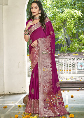 Wine Spun Silk Saree With Blouse Piece