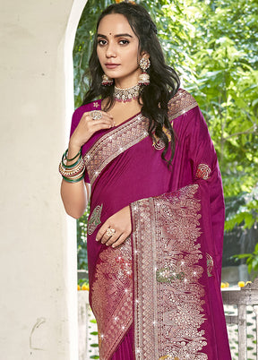 Wine Spun Silk Saree With Blouse Piece