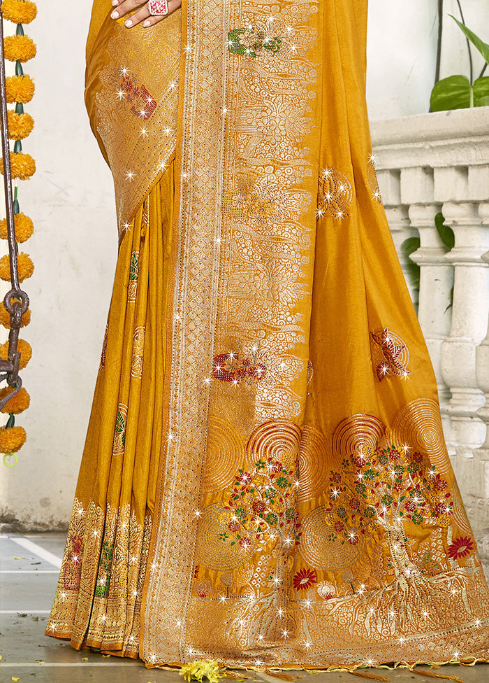 Yellow Spun Silk Saree With Blouse Piece