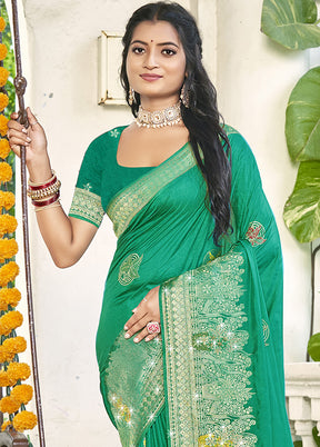 Green Spun Silk Saree With Blouse Piece