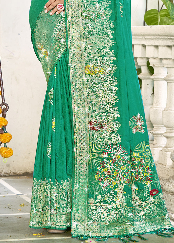 Green Spun Silk Saree With Blouse Piece