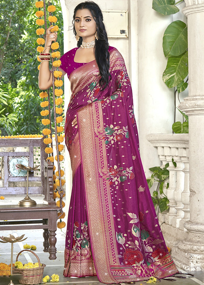 Pink Spun Silk Saree With Blouse Piece