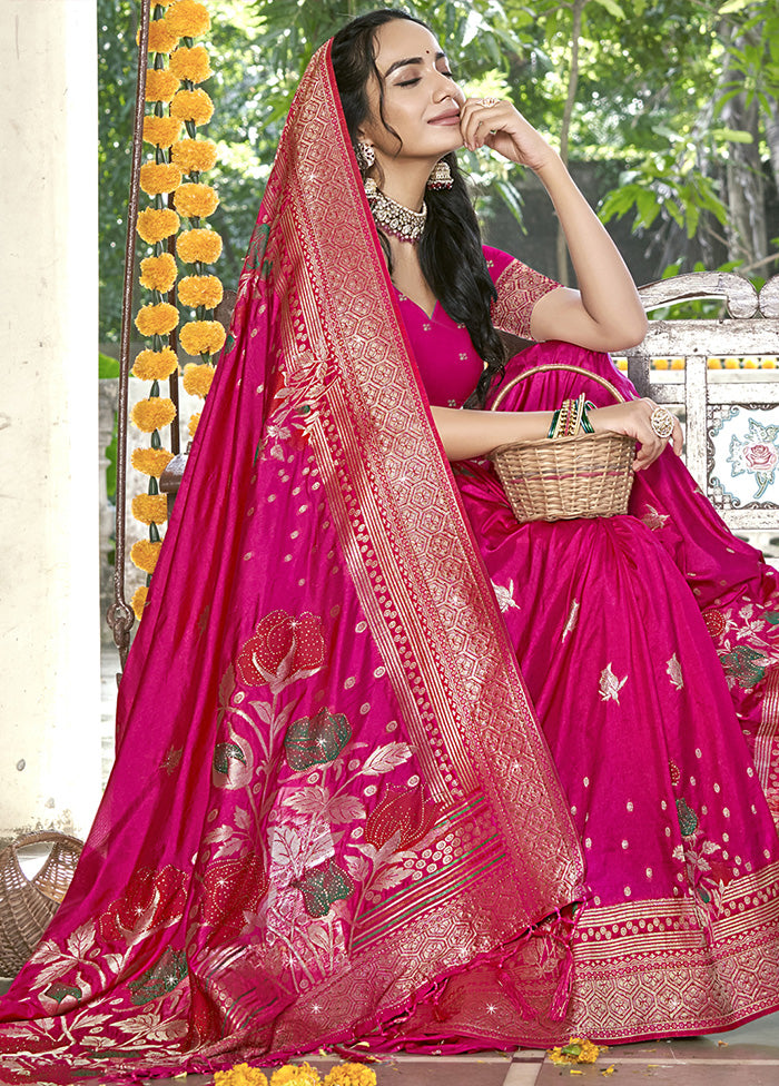 Pink Spun Silk Saree With Blouse Piece