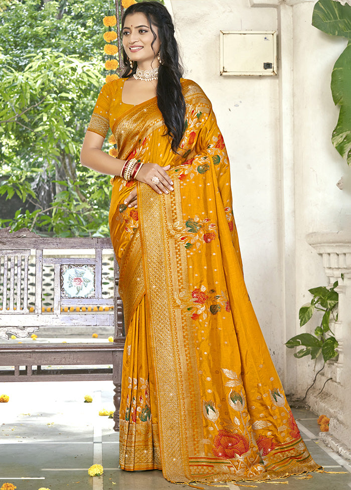 Yellow Spun Silk Saree With Blouse Piece