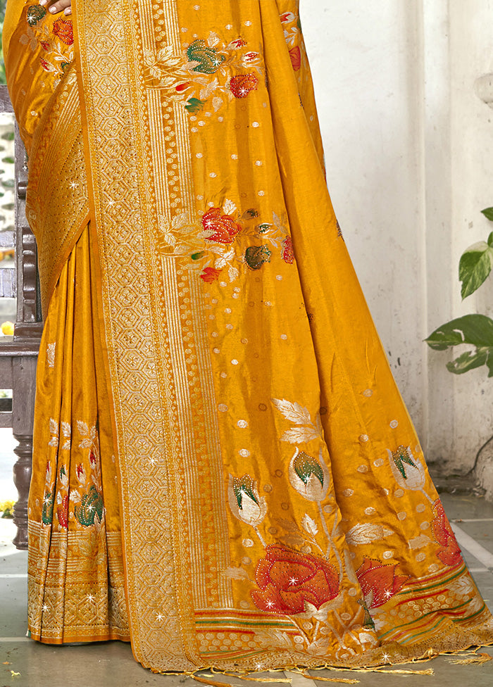 Yellow Spun Silk Saree With Blouse Piece