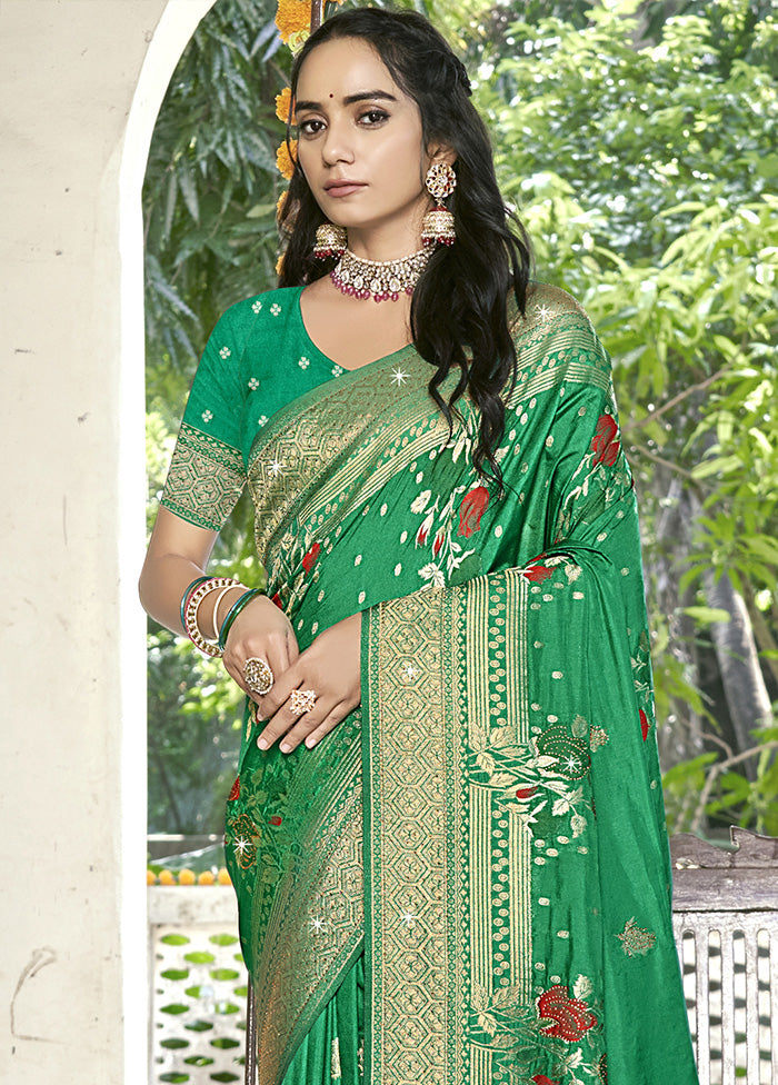 Green Spun Silk Saree With Blouse Piece