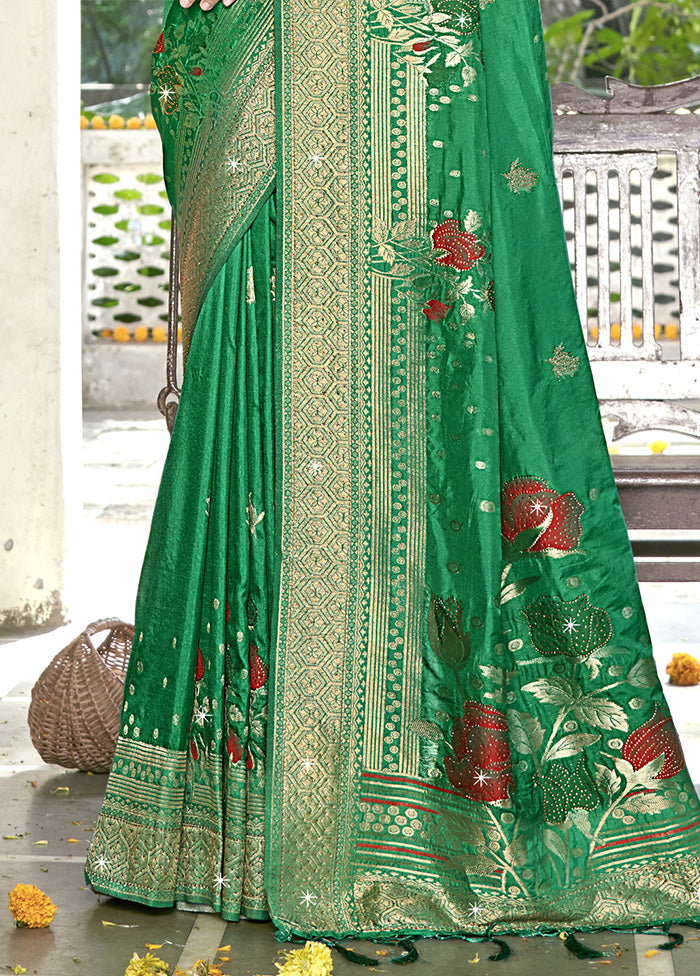 Green Spun Silk Saree With Blouse Piece