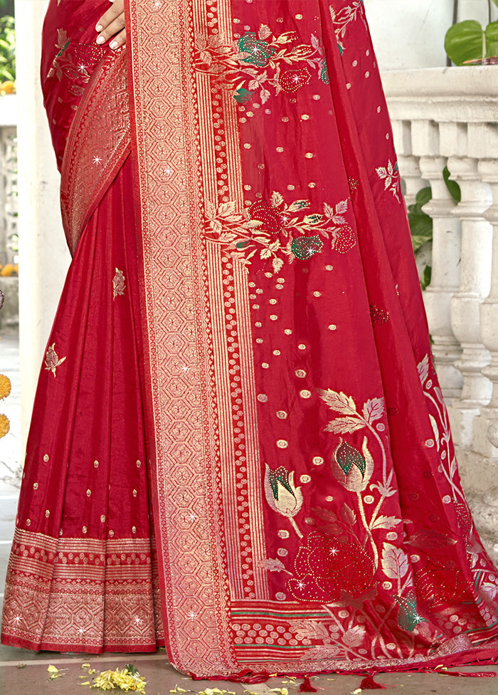 Red Spun Silk Saree With Blouse Piece