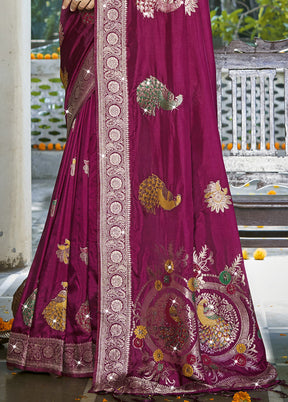 Wine Spun Silk Saree With Blouse Piece