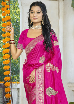 Pink Spun Silk Saree With Blouse Piece