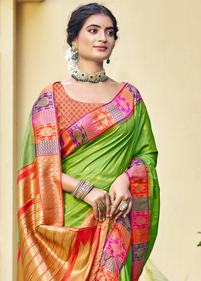 Sea Green Dupion Silk Saree With Blouse Piece