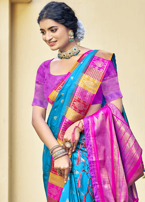 Sky Blue Dupion Silk Saree With Blouse Piece