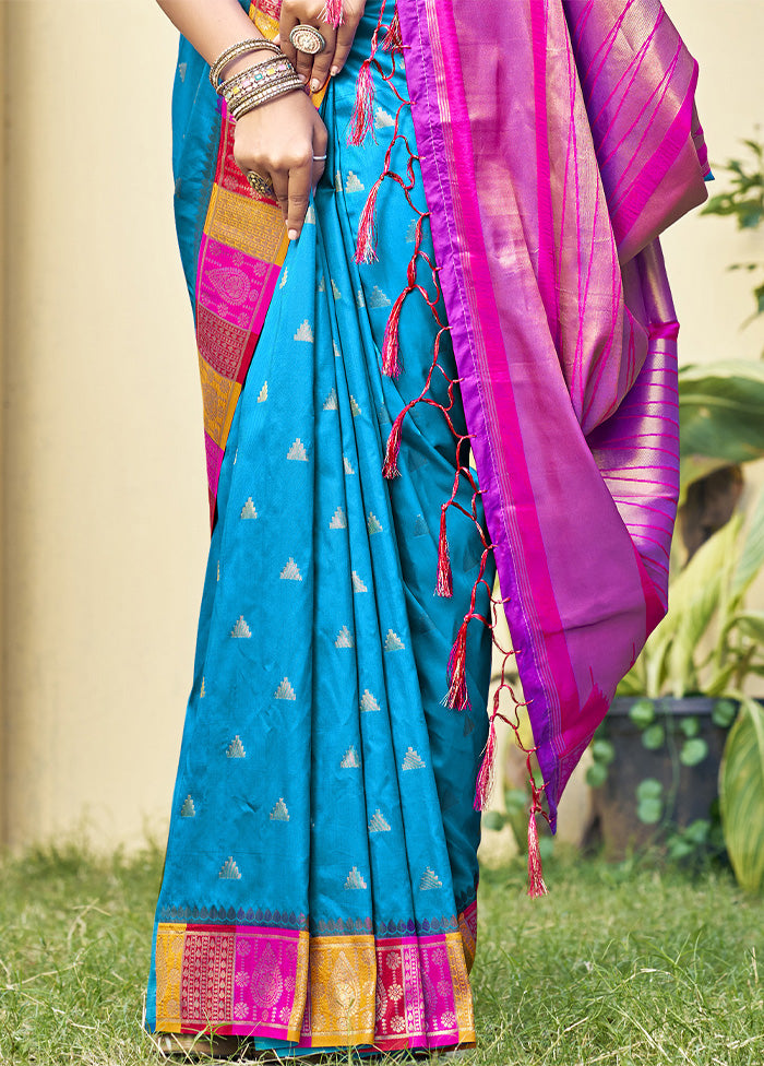 Sky Blue Dupion Silk Saree With Blouse Piece