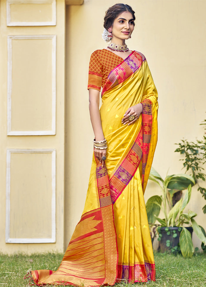 Yellow Dupion Silk Saree With Blouse Piece