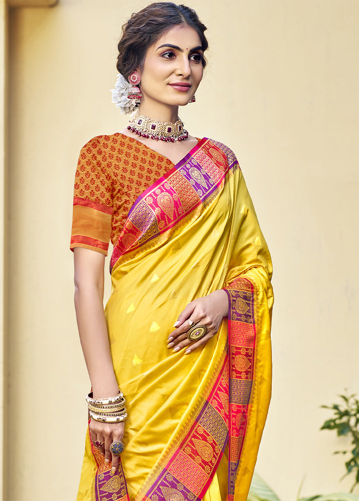 Yellow Dupion Silk Saree With Blouse Piece