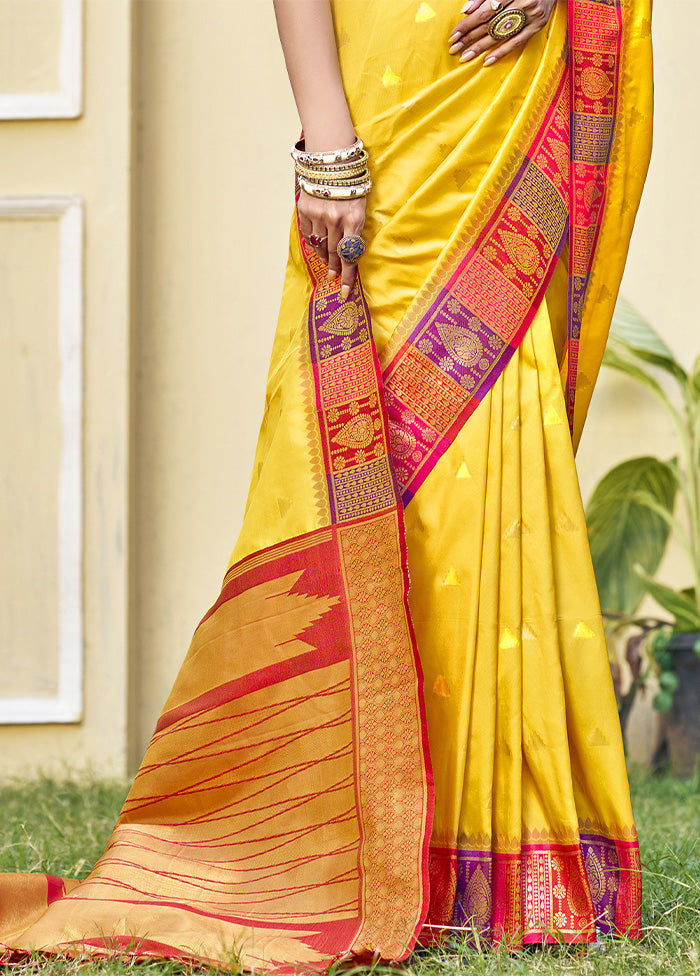 Yellow Dupion Silk Saree With Blouse Piece