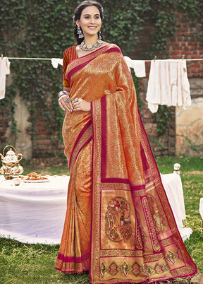 Orange Spun Silk Saree With Blouse Piece