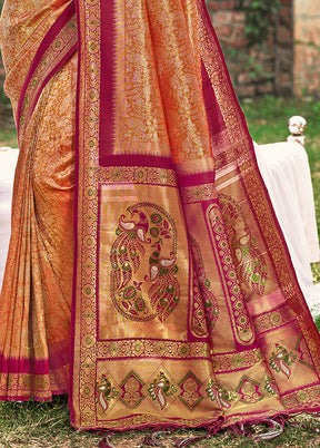 Orange Spun Silk Saree With Blouse Piece