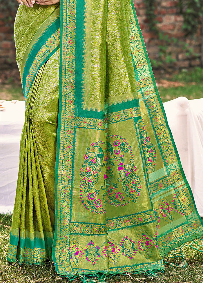 Light Green Spun Silk Saree With Blouse Piece