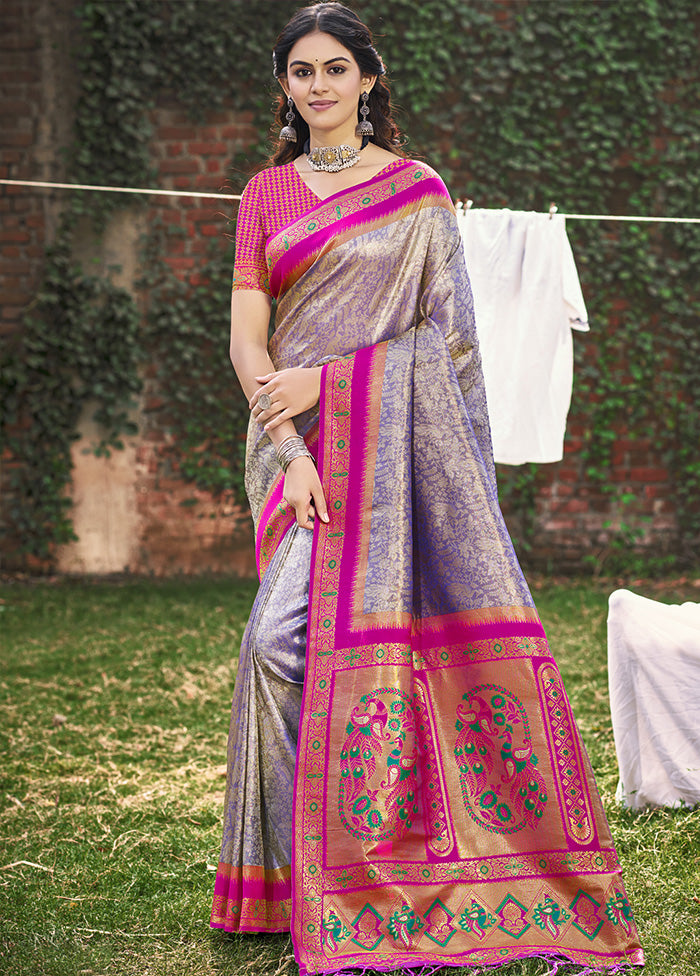 Purple Spun Silk Saree With Blouse Piece