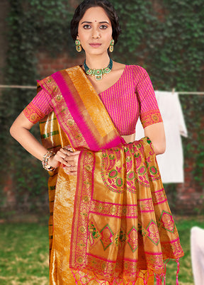 Mustard Spun Silk Saree With Blouse Piece