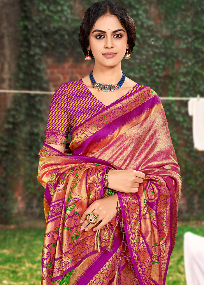 Peach Spun Silk Saree With Blouse Piece