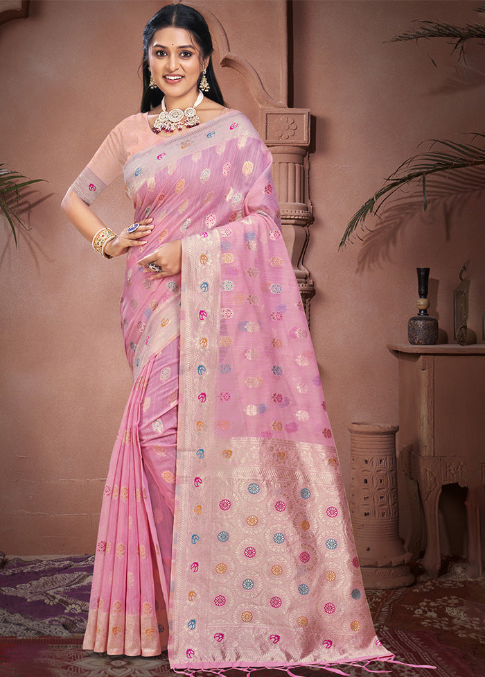 Pink Cotton Saree With Blouse Piece