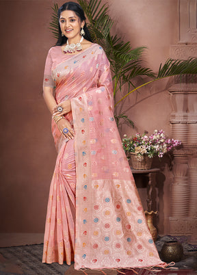 Light Pink Cotton Saree With Blouse Piece