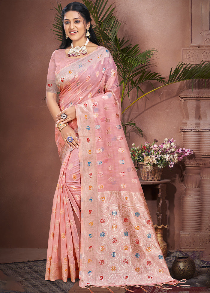 Light Pink Cotton Saree With Blouse Piece