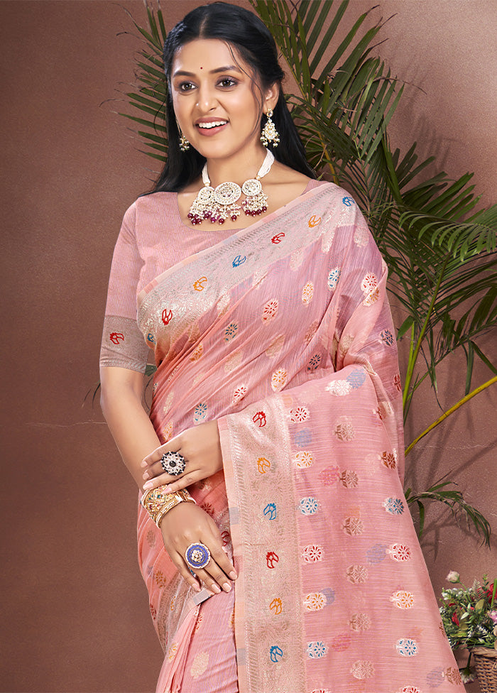 Light Pink Cotton Saree With Blouse Piece