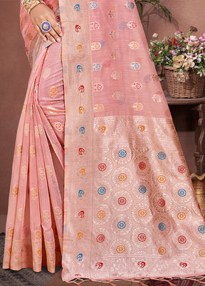 Light Pink Cotton Saree With Blouse Piece